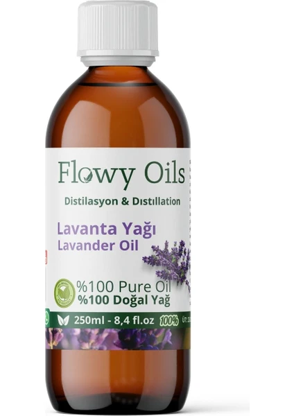 Flowy Oils Lavanta Yağı %100 Doğal Bitkisel Uçucu Yağ Cam Şişe Büyük Boy Lavender Oil 250ML