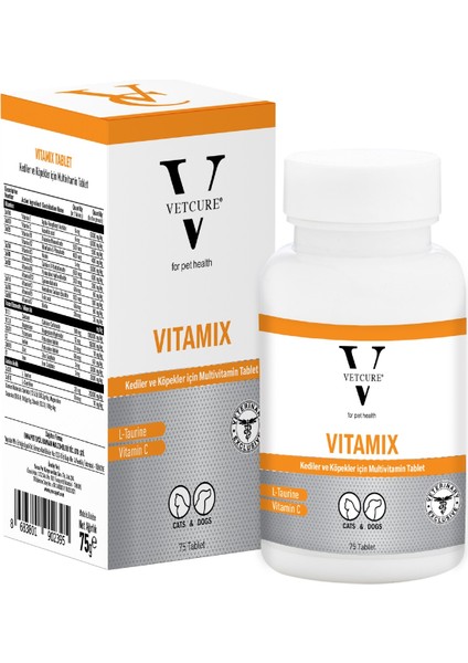 Vitamix Kedi ve Köpek Multivitamin ve Mineral Aminoasit Desteği 75 Tablet