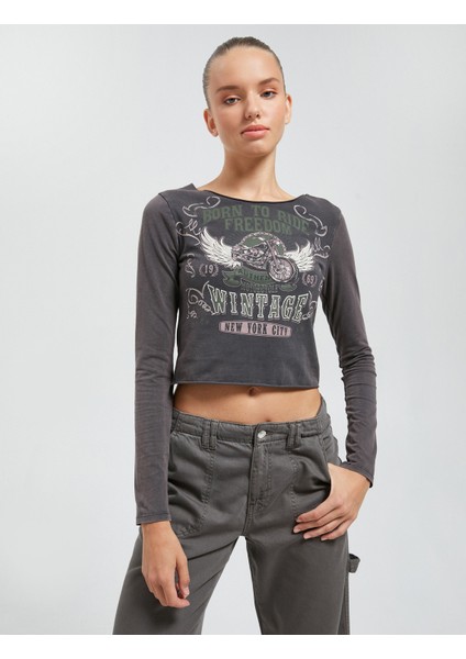 Uzun Kollu Tişört Yıkamalı Baskılı Bisiklet Yaka modelleri