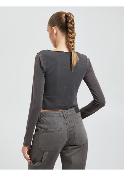 Uzun Kollu Tişört Yıkamalı Baskılı Bisiklet Yaka fırsatları