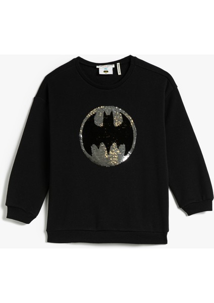 Batman Sweatshirt Lisanslı Pullu Payetli Şardonlu Bisiklet Yaka