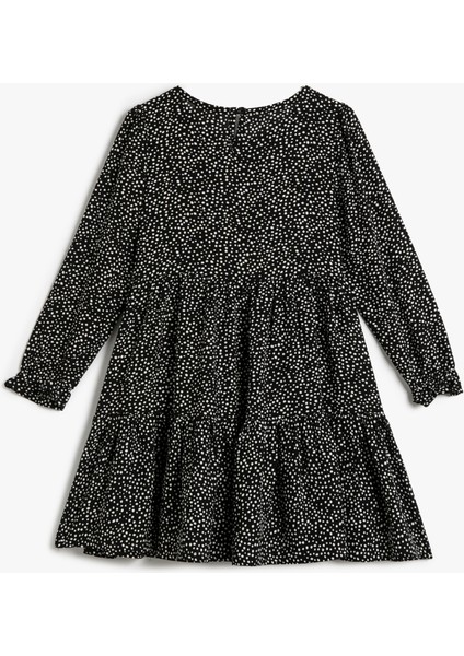 Uzun Kollu Midi Elbise Puantiyeli Yuvarlak Yaka Manşetleri Lastikli fiyatları