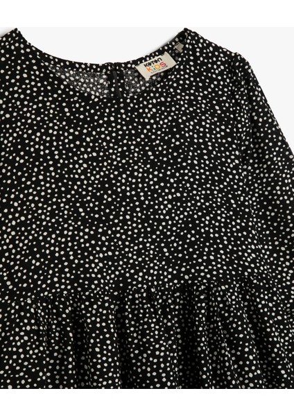 Uzun Kollu Midi Elbise Puantiyeli Yuvarlak Yaka Manşetleri Lastikli modelleri