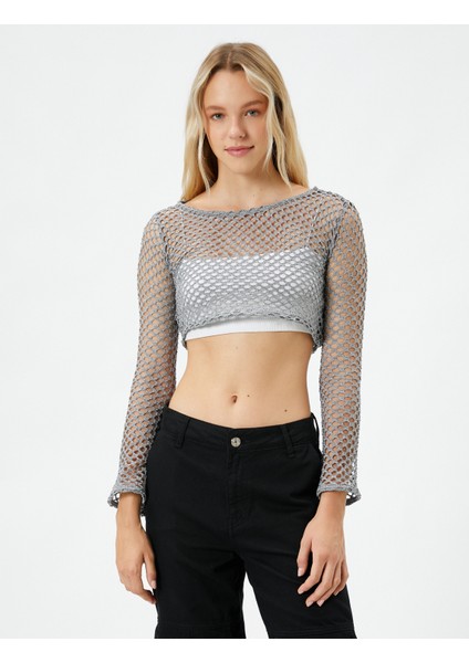 Uzun Kollu Tişört Crop Sim Detaylı Ajurlu İspanyol Kollu Rahat Kesim modelleri