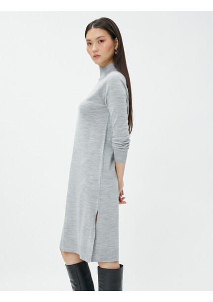 Midi Triko Elbise Dik Yaka Uzun Kollu fiyatları