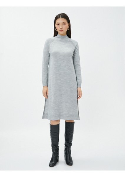 Midi Triko Elbise Dik Yaka Uzun Kollu modelleri