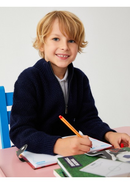 Okul Hırkası Fermuarlı Triko Dik Yaka Uzun Kollu