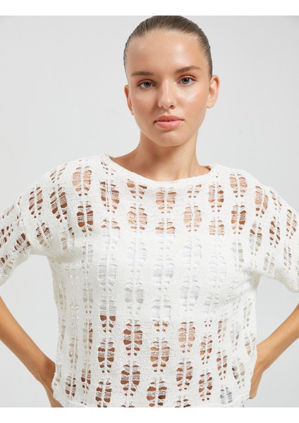 Uzun Kollu Tişört Ajurlu Bisiklet Yaka Kısa Kollu