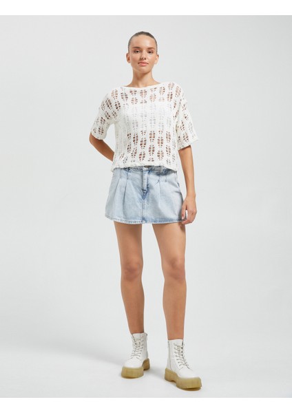 Uzun Kollu Tişört Ajurlu Bisiklet Yaka Kısa Kollu fiyatları