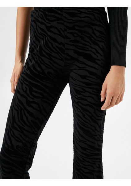 Tayt Pantolon İspanyol Paça Yüksek Bel Zebra Desenli