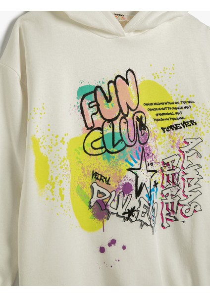 Oversize Kapşonlu Sweatshirt Baskılı Uzun Kollu Şardonlu Pamuklu modelleri