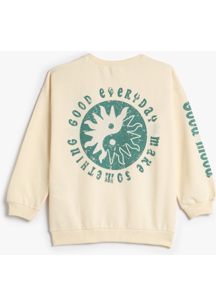 Arkası Baskılı Sweatshirt Şardonlu Bisiklet Yaka Uzun Kollu fiyatları