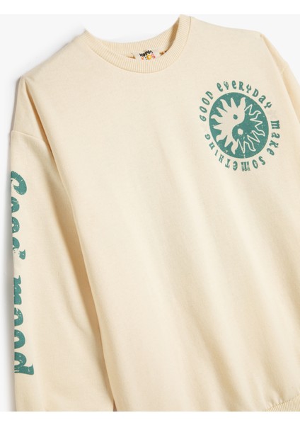 Arkası Baskılı Sweatshirt Şardonlu Bisiklet Yaka Uzun Kollu modelleri