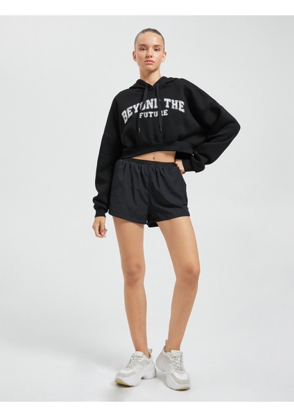 Crop Sweatshirt Spor Slogan Nakışlı Kapüşonlu Ribanalı fiyatları