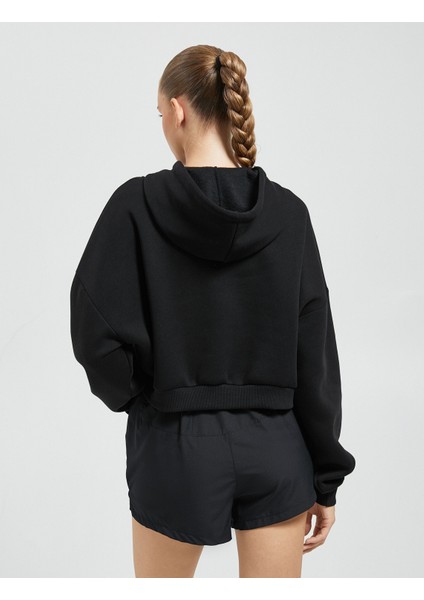 Crop Sweatshirt Spor Slogan Nakışlı Kapüşonlu Ribanalı fırsatları