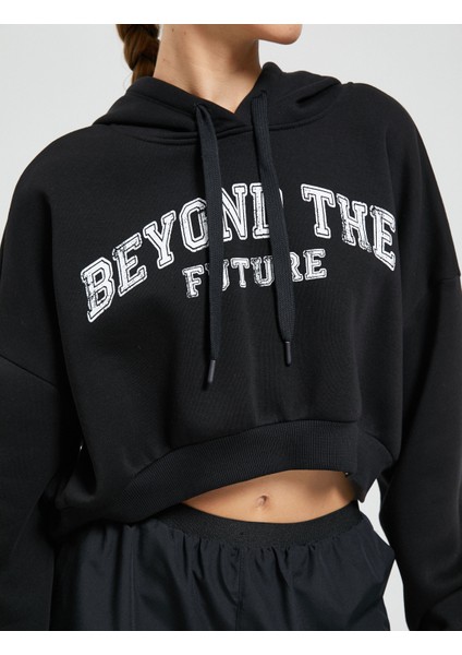 Crop Sweatshirt Spor Slogan Nakışlı Kapüşonlu Ribanalı indirimleri