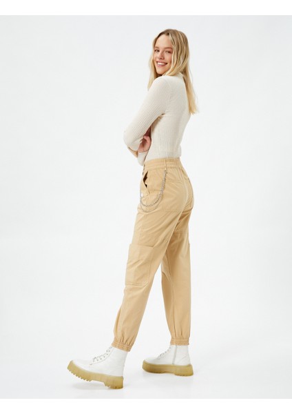 Jogger Pantolon Zincir Detaylı Cepli Beli Lastikli