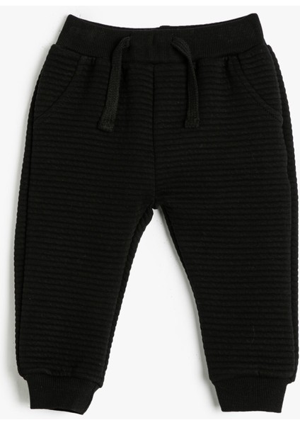 Jogger Eşofman Altı Dokulu Beli Bağlamalı Pamuklu