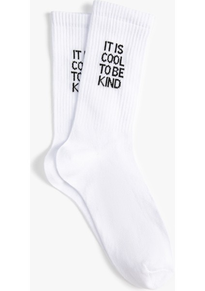 Soket Çorap Slogan İşlemeli