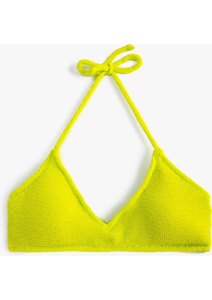 Üçgen Bikini Üstü Dokulu Boyundan Bağlamalı