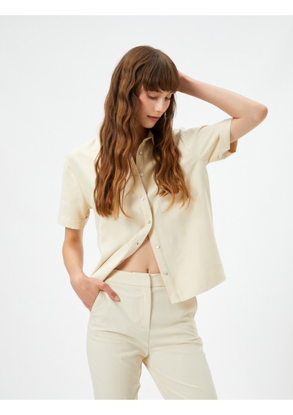 Kısa Kollu Gömlek Cep Detaylı Düğmeli İpek Görünümlü