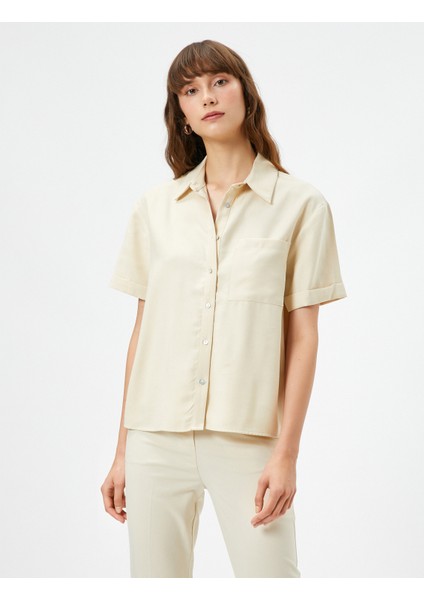 Kısa Kollu Gömlek Cep Detaylı Düğmeli İpek Görünümlü modelleri