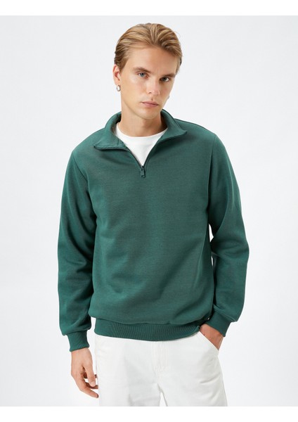 Yarım Fermuarlı Sweatshirt Dik Yaka Uzun Kollu