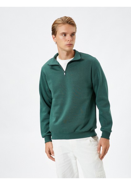 Yarım Fermuarlı Sweatshirt Dik Yaka Uzun Kollu