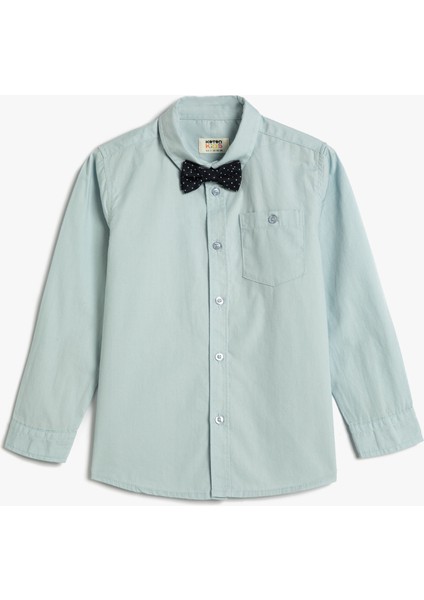 Okul Gömleği Papyon Detaylı Uzun Kollu Pamuklu Klasik Yaka