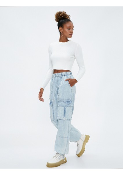 Kot Kargo Pantolon Cep Detaylı Beli Bağcıklı - Baggy Jean