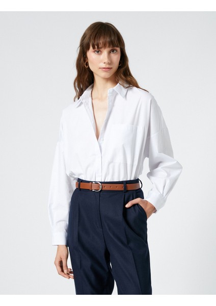 Basic Gömlek Uzun Kollu Düğmeli Cep Detaylı Pamuklu