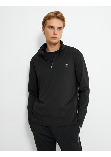 Spor Sweatshirt Dik Yaka Yarım Fermuarlı Baskılı Uzun Kollu modelleri