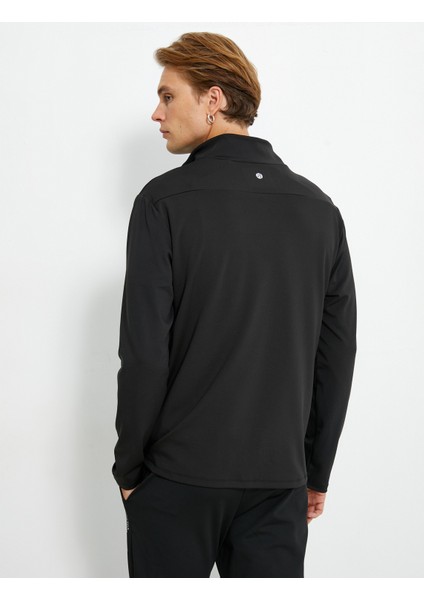 Spor Sweatshirt Dik Yaka Yarım Fermuarlı Baskılı Uzun Kollu fırsatları