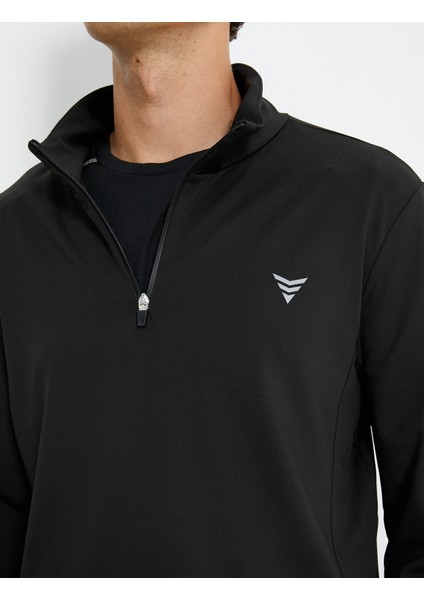 Spor Sweatshirt Dik Yaka Yarım Fermuarlı Baskılı Uzun Kollu indirimleri