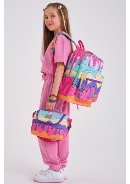 Kids Pembe Rengarenk Dondurma Desenli 3’Lü Okul Çanta Seti Set0123731