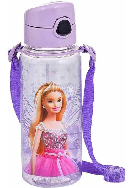 Lila Barbie Şeffaf Matara 500ML - Kırılmaz Suluk - Lisanslı Barbie Matara - Pipetli Suluk