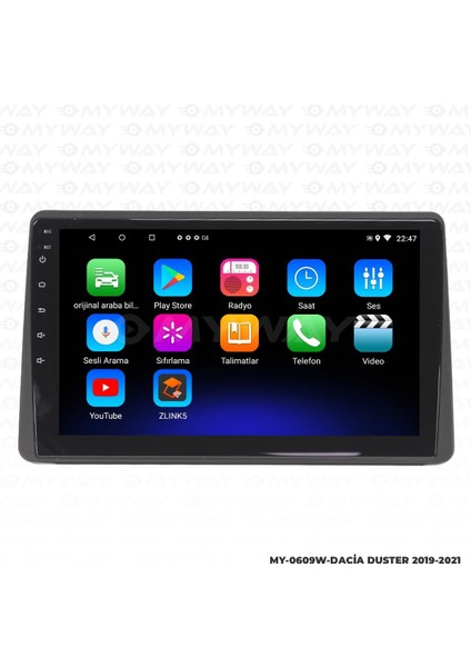 Dacia Duster Android 12 Multimedya Carplay 2gb RAM+32GB HDD 2019-2021 Navigasyon Ekran