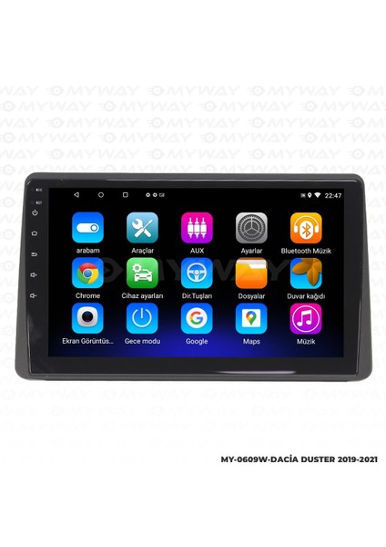 Dacia Duster Android 12 Multimedya Carplay 2gb RAM+32GB HDD 2019-2021 Navigasyon Ekran