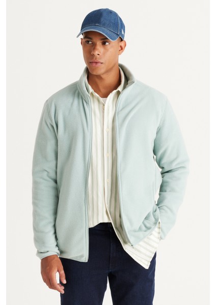Erkek Cagla Anti-pilling Tüylenme Yapmayan Standart Fit Dik Bato Yaka Sweatshirt Polar Ceket