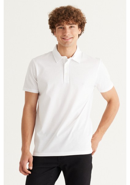 ALTINYILDIZ CLASSICS Erkek Beyaz Slim Fit Dar Kesim Polo Yaka %100 Pamuk Tişört