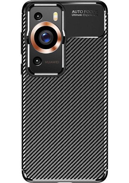 Huawei P60 Pro Kılıf Rugged Armor Karbon Desenli Lüx Negro Silikon Arka Kapak Siyah