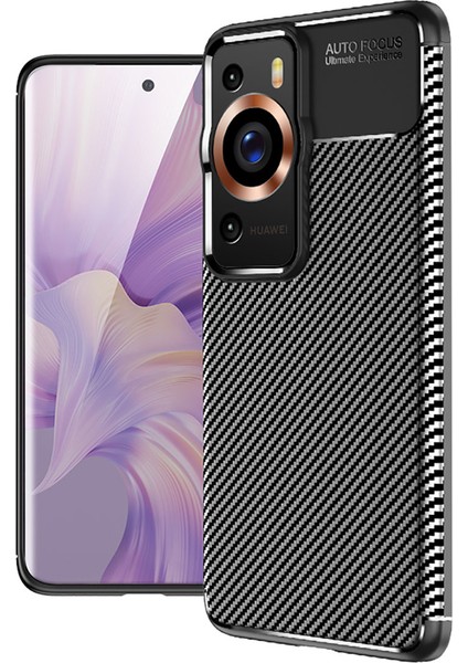 Huawei P60 Pro Kılıf Rugged Armor Karbon Desenli Lüx Negro Silikon Arka Kapak Siyah