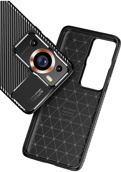 Huawei P60 Pro Kılıf Rugged Armor Karbon Desenli Lüx Negro Silikon Arka Kapak Siyah