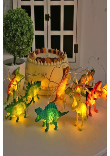 Dinozor String Light Çocuk Bebek Odası Aydınlatma 10 Adet Ledli Dinazor Pilli Işıklı 200 cm