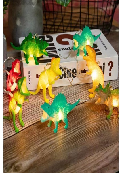 Dinozor String Light Çocuk Bebek Odası Aydınlatma 10 Adet Ledli Dinazor Pilli Işıklı 200 cm