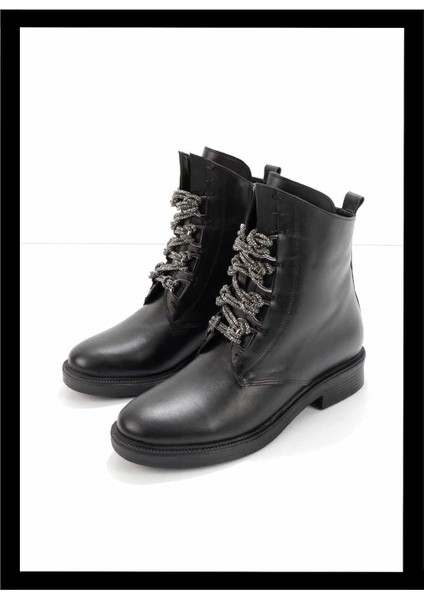 Siyah Hakiki Deri Kadın Bot & Bootie K02531206503