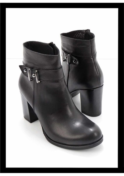 Siyah Hakiki Deri Kadın Bot & Bootie K02195101903
