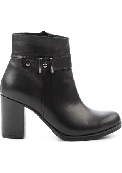 Siyah Hakiki Deri Kadın Bot & Bootie K02195101903