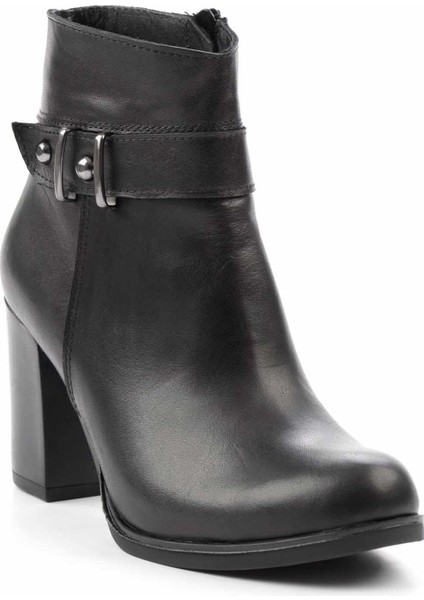 Siyah Hakiki Deri Kadın Bot & Bootie K02195101903