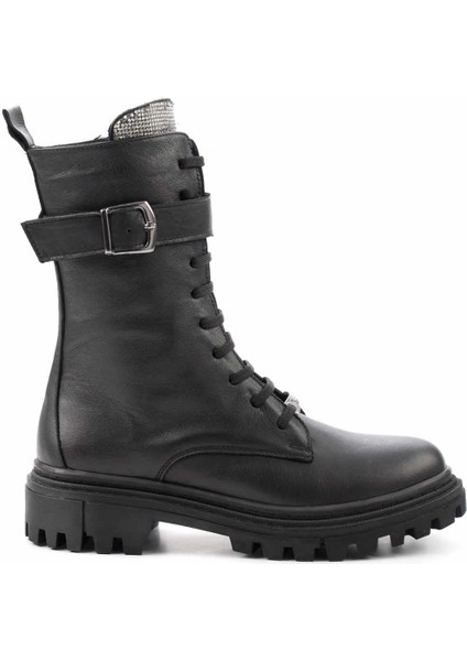 Siyah Platin Taşlı Hakiki Deri Kadın Bot & Bootie K02178001603 fiyatları